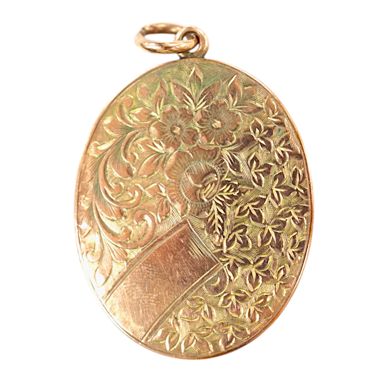 A George V engraved 9ct gold oval locket, 35mm, gross weight 11.7 grams. Condition - fair to good